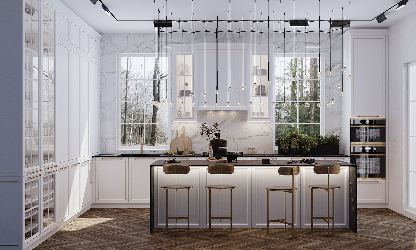 Neo-classic kitchen 3D photorealistic visualisation